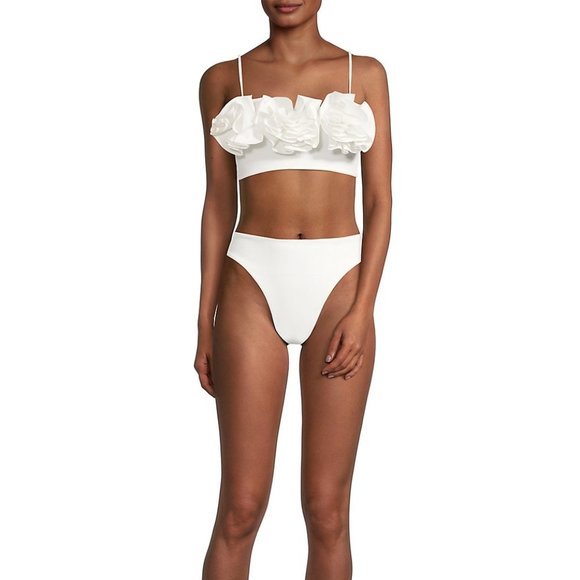 NWT $405 Maygel Coronel White Ondina Ruffle 2-Piece Bikini Set Swimwear OS - Picture 1 of 9
